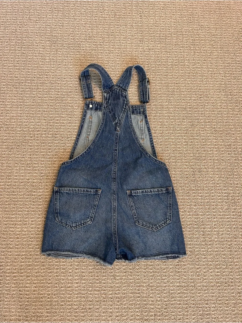 GAP Distressed Denim Short Overalls in Blue